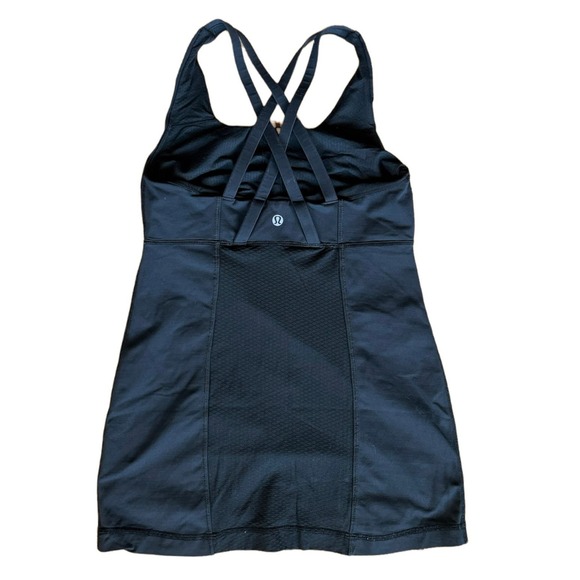 LULULEMON Scoop Neck Tank Top Black Crossover Straps Support Bra Mesh Details 6 - Picture 2 of 4